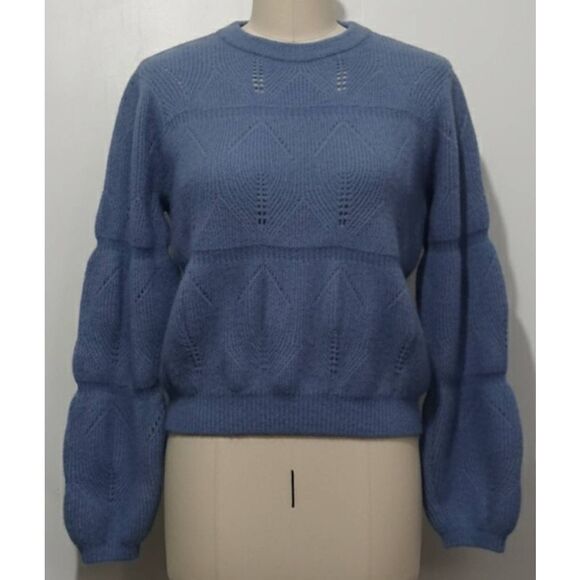 & other stories womens small sweater puffer smocked wool alpaca baby blue
